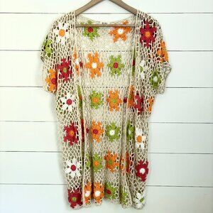 Bibi cream crochet cardigan with colorful crochet flowers sz small